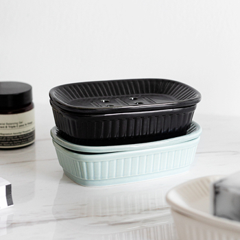 Cutie pentru săpun ceramică, stil nordic minimalist, cu două niveluri și tavă de drenaj