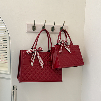 Crvena ženska torba sa svilenim šalom, retro stil, tote torba za svakodnevnu upotrebu