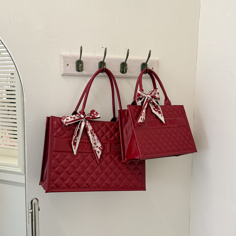 Crvena ženska torba sa svilenim šalom, retro stil, tote torba za svakodnevnu upotrebu