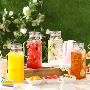 Carafă pătrată din sticlă borosilicat, cu capac și mâner, 2 litri, pentru băuturi calde și reci, ceai cu gheață și cafea