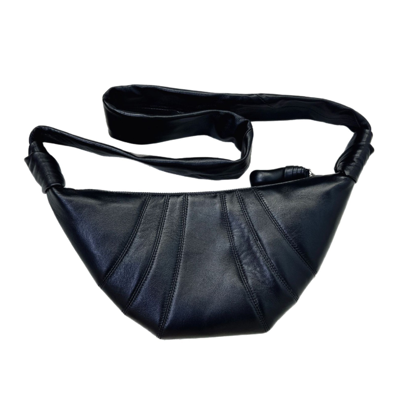 Ženska torba od prave kože s ovčjim kožom, kroasan oblik, za rameni i crossbody