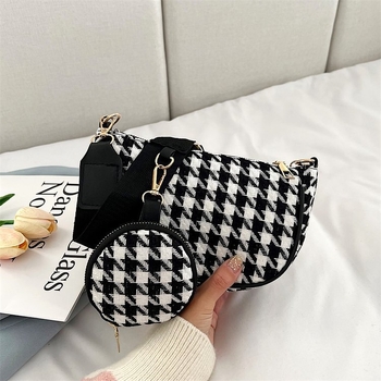 Korejski stil: novi modni set dviju torbi za žene, crossbody, karirani uzorak, najlon
