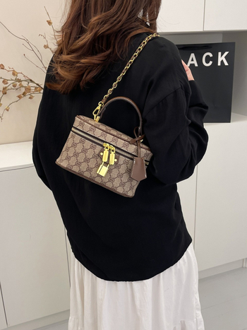 Monica Qiqi modna tiskana kvadratna torba za rame i crossbody, retro zapadnjački stil, ženska kozmetička torba