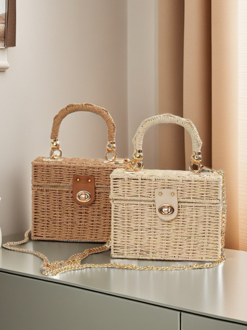 Torba od papirnate užadi i trske, koreanskog stila, mala kvadratna crossbody, svakodnevna ženska torbica