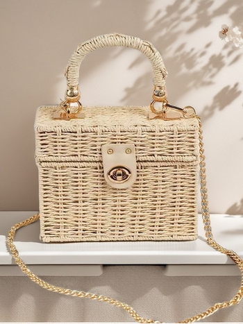 Torba od papirnate užadi i trske, koreanskog stila, mala kvadratna crossbody, svakodnevna ženska torbica