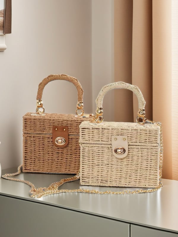 Torba od papirnate užadi i trske, koreanskog stila, mala kvadratna crossbody, svakodnevna ženska torbica