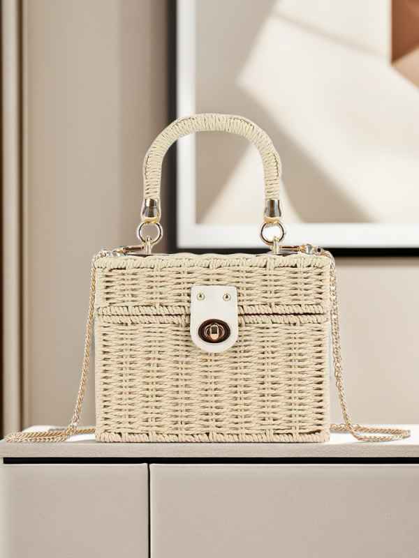 Torba od papirnate užadi i trske, koreanskog stila, mala kvadratna crossbody, svakodnevna ženska torbica