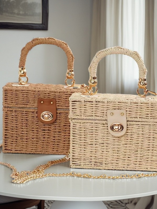 Torba od papirnate užadi i trske, koreanskog stila, mala kvadratna crossbody, svakodnevna ženska torbica