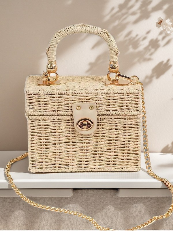 Torba od papirnate užadi i trske, koreanskog stila, mala kvadratna crossbody, svakodnevna ženska torbica