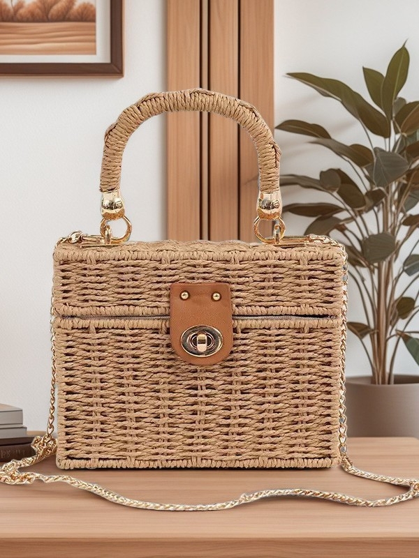 Torba od papirnate užadi i trske, koreanskog stila, mala kvadratna crossbody, svakodnevna ženska torbica