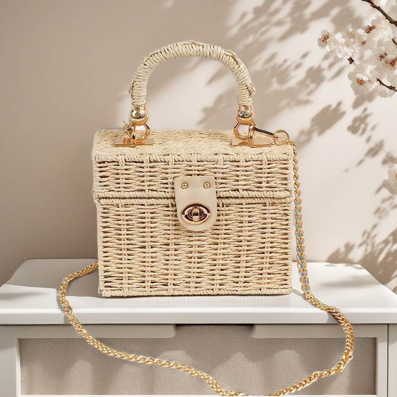 Torba od papirnate užadi i trske, koreanskog stila, mala kvadratna crossbody, svakodnevna ženska torbica