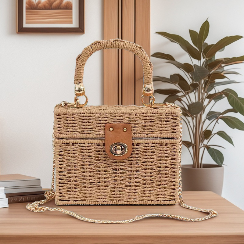 Torba od papirnate užadi i trske, koreanskog stila, mala kvadratna crossbody, svakodnevna ženska torbica
