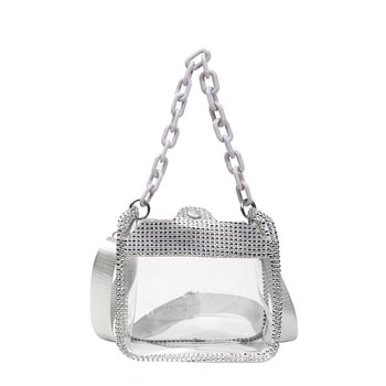 Prozirna ženska crossbody torba s lancem, PVC sjajna mala kvadratna torba