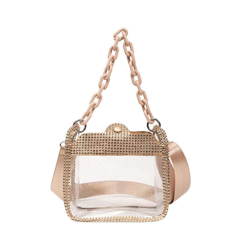 Prozirna ženska crossbody torba s lancem, PVC sjajna mala kvadratna torba