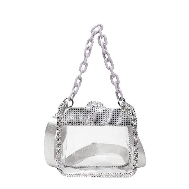 Prozirna ženska crossbody torba s lancem, PVC sjajna mala kvadratna torba