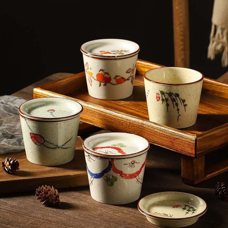 Ceașcă mică de ceai din ceramică cu capac și farfuriu, ceai Kung Fu, stil chinezesc, lux ușor retro