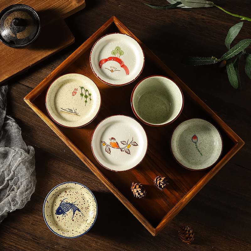 Ceașcă mică de ceai din ceramică cu capac și farfuriu, ceai Kung Fu, stil chinezesc, lux ușor retro