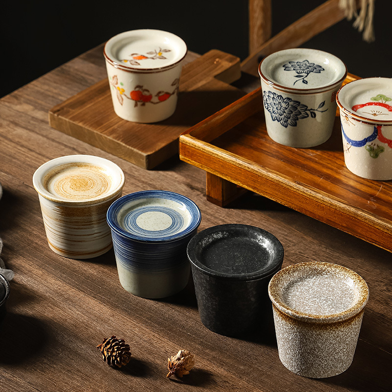 Ceașcă mică de ceai din ceramică cu capac și farfuriu, ceai Kung Fu, stil chinezesc, lux ușor retro