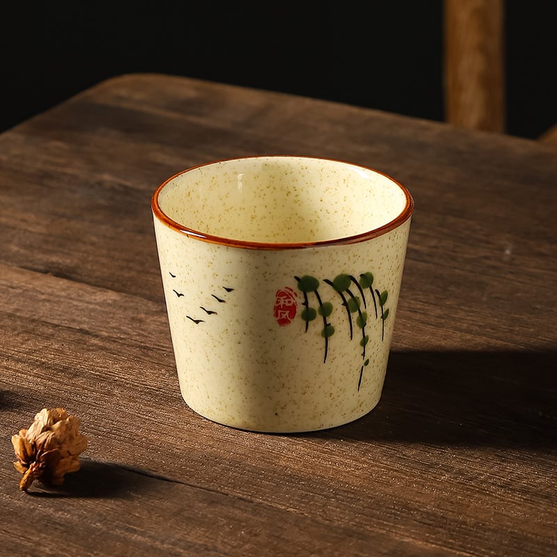 Ceașcă mică de ceai din ceramică cu capac și farfuriu, ceai Kung Fu, stil chinezesc, lux ușor retro
