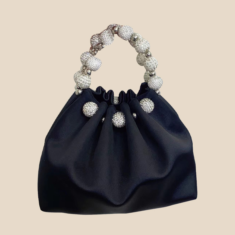 Elegatna ženska torbica za rame od baršuna s perlicama, novi kineski stil, plisirana torba tipa kanta s kaišem za crossbody