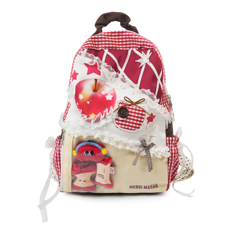 Ruksak od platna velikog kapaciteta, karirani uzorak, za učenike, unisex, boja Zelena jabuka, kontrastni patchwork dizajn