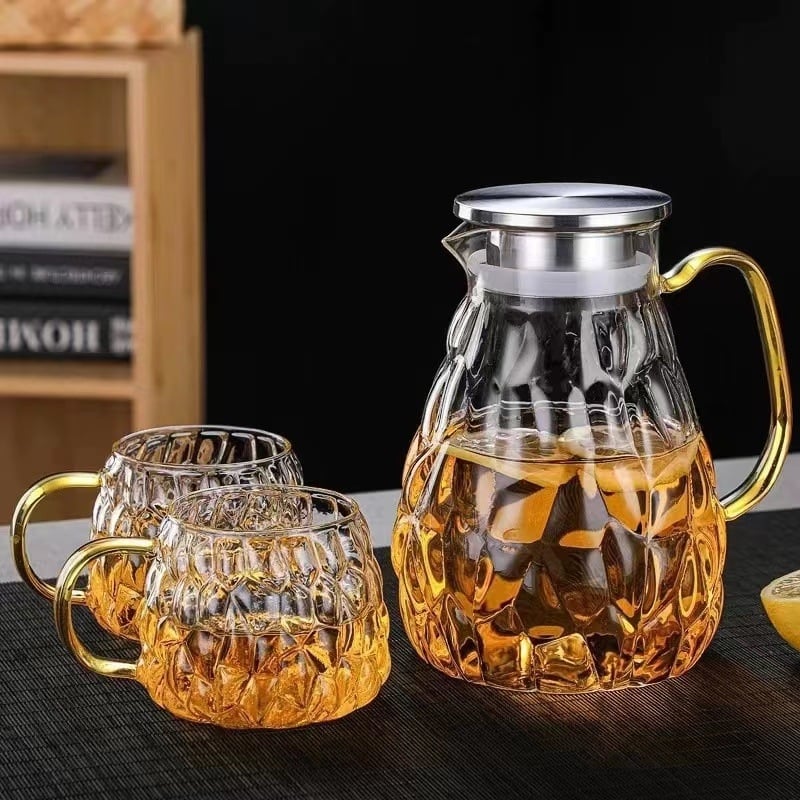 Ceainic rece din sticlă borosilicată, în stil nordic, pentru apă rece și ceai floral, capacitate mare