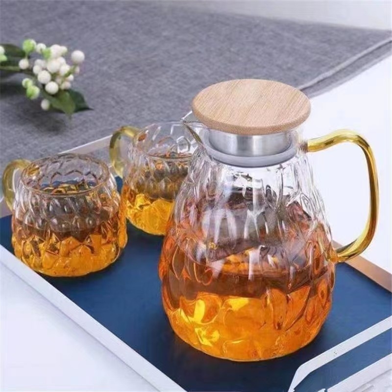 Ceainic rece din sticlă borosilicată, în stil nordic, pentru apă rece și ceai floral, capacitate mare