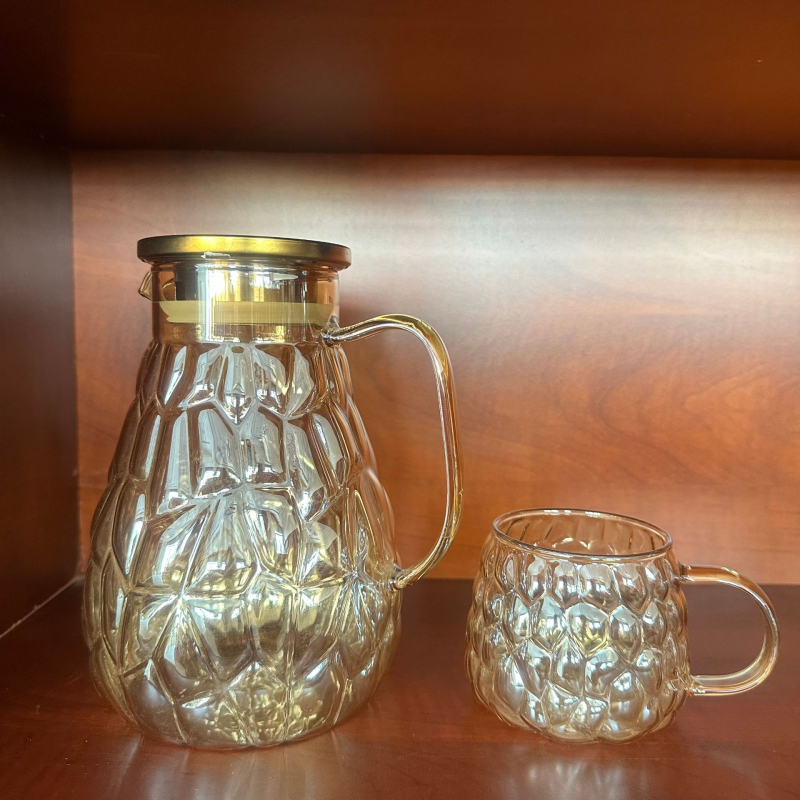 Ceainic rece din sticlă borosilicată, în stil nordic, pentru apă rece și ceai floral, capacitate mare