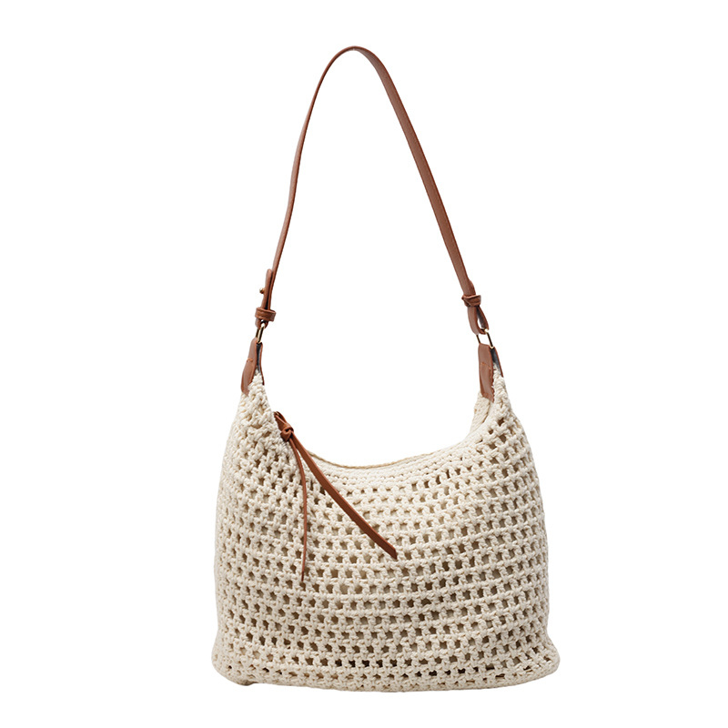 Ženska slamena tote torba za plažu, ljeto 2025 — s naramenicom za rame i crossbody, izrezani uzorak
