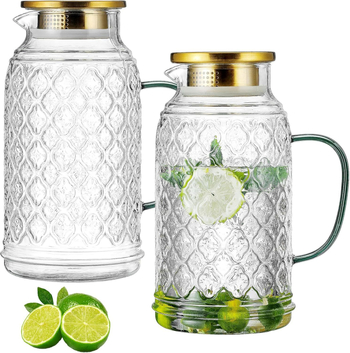 Carafă din sticlă, stil european retro, pentru apă rece și suc, cu motiv begonie, capacitate mare, rezistentă la spargere