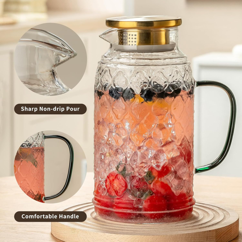Carafă din sticlă, stil european retro, pentru apă rece și suc, cu motiv begonie, capacitate mare, rezistentă la spargere