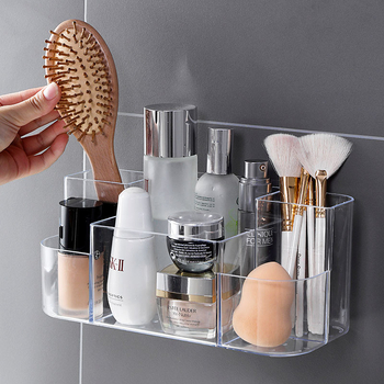 Raft de baie montat pe perete, fără găuri, organizator minimalist de cosmetice