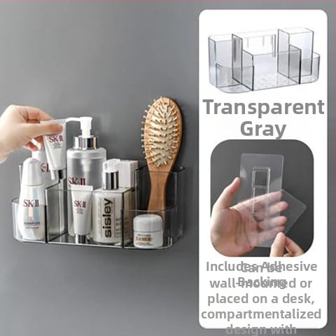 Raft de baie montat pe perete, fără găuri, organizator minimalist de cosmetice