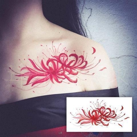 Προσωρινά τατουάζ με Spider Lily και Hell Girl, στυλ Instagram, αδιάβροχο αυτοκόλλητο για το στήθος, μακράς διάρκειας σχέδιο για γυναίκες