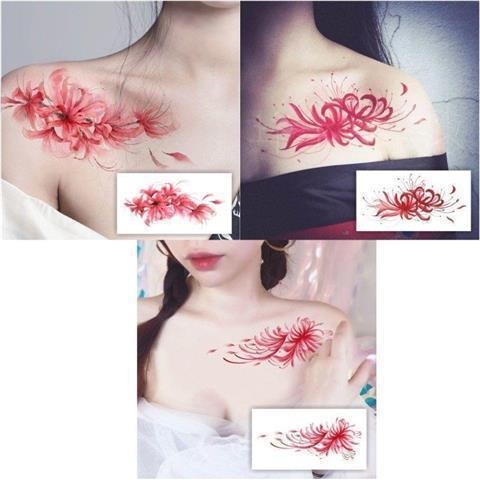 Προσωρινά τατουάζ με Spider Lily και Hell Girl, στυλ Instagram, αδιάβροχο αυτοκόλλητο για το στήθος, μακράς διάρκειας σχέδιο για γυναίκες