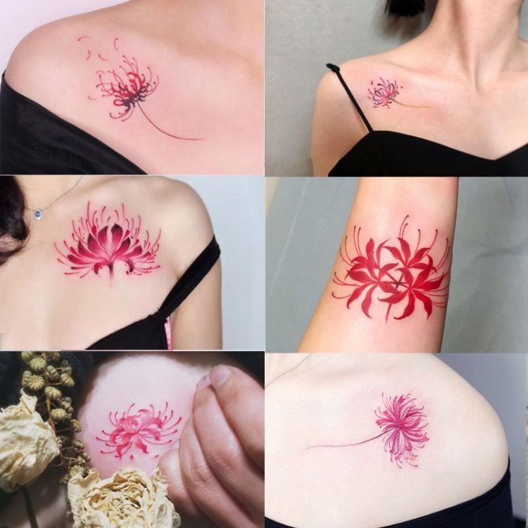 Προσωρινά τατουάζ με Spider Lily και Hell Girl, στυλ Instagram, αδιάβροχο αυτοκόλλητο για το στήθος, μακράς διάρκειας σχέδιο για γυναίκες