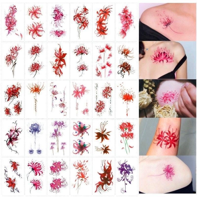 Προσωρινά τατουάζ με Spider Lily και Hell Girl, στυλ Instagram, αδιάβροχο αυτοκόλλητο για το στήθος, μακράς διάρκειας σχέδιο για γυναίκες