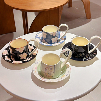 Set de cafea din ceramică cu farfurie, de înaltă calitate, model floral, stil modern minimalist