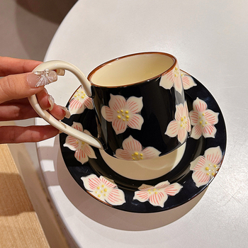 Set de cafea din ceramică cu farfurie, de înaltă calitate, model floral, stil modern minimalist