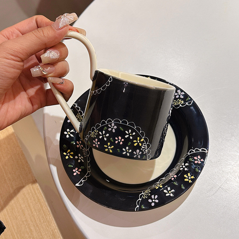 Set de cafea din ceramică cu farfurie, de înaltă calitate, model floral, stil modern minimalist