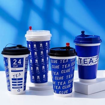 Pahar de hârtie gros, o singură utilizare, cu capac, pentru băuturi calde și reci, personalizare logo, cafea, ceai cu lapte și lapte de soia