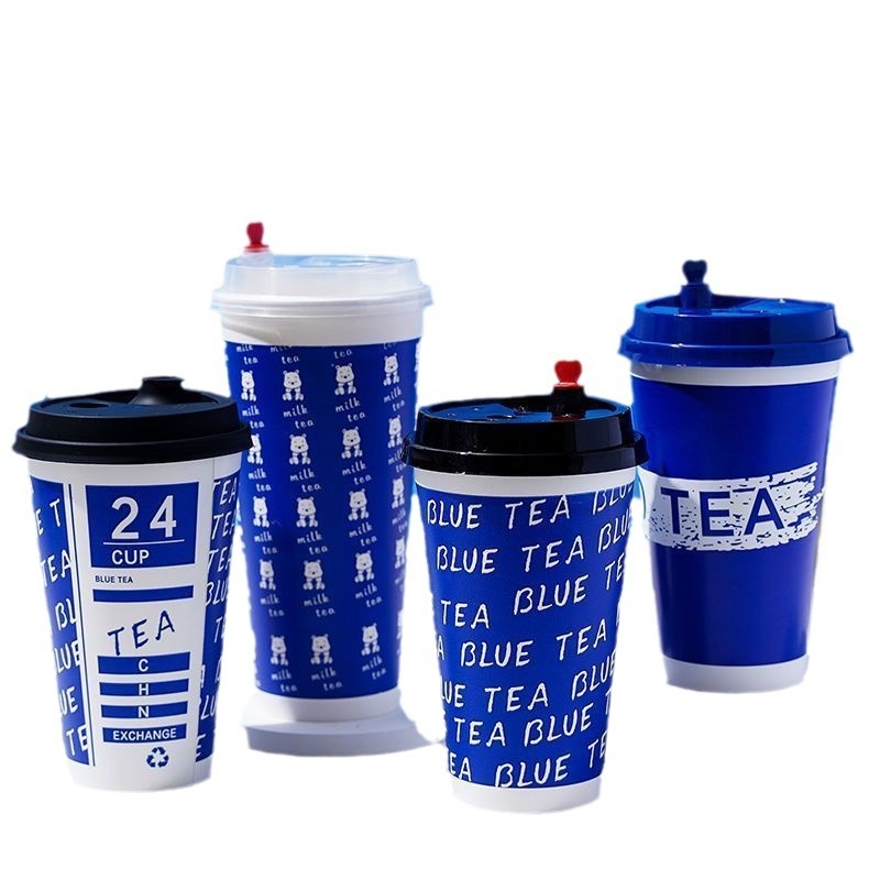 Pahar de hârtie gros, o singură utilizare, cu capac, pentru băuturi calde și reci, personalizare logo, cafea, ceai cu lapte și lapte de soia