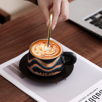 Set ceramic de cești de cafea cu farfurioară, ceașcă latte premium, cadou elegant pentru colegi