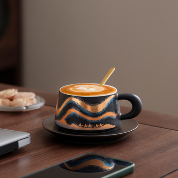Set ceramic de cești de cafea cu farfurioară, ceașcă latte premium, cadou elegant pentru colegi
