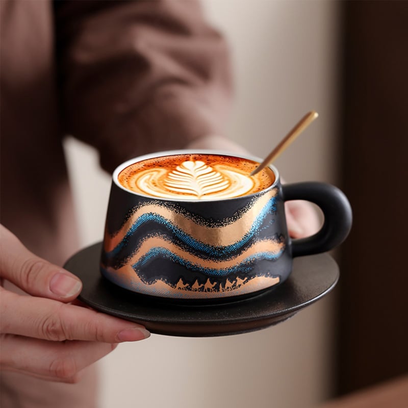 Set ceramic de cești de cafea cu farfurioară, ceașcă latte premium, cadou elegant pentru colegi