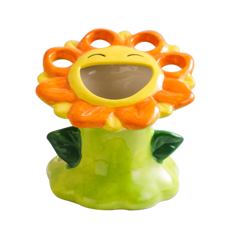 Suport ceramic pentru periuțe și pastă de dinți pentru baie, design cu floarea-soarelui