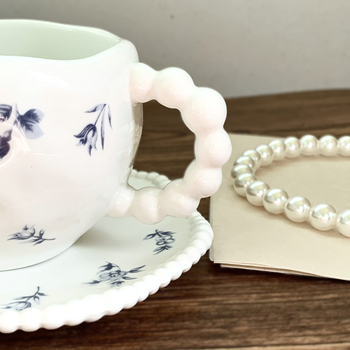 Set de cești de cafea în stil franțuzesc, cu flori albastre vintage, din ceramică, cu farfurioare