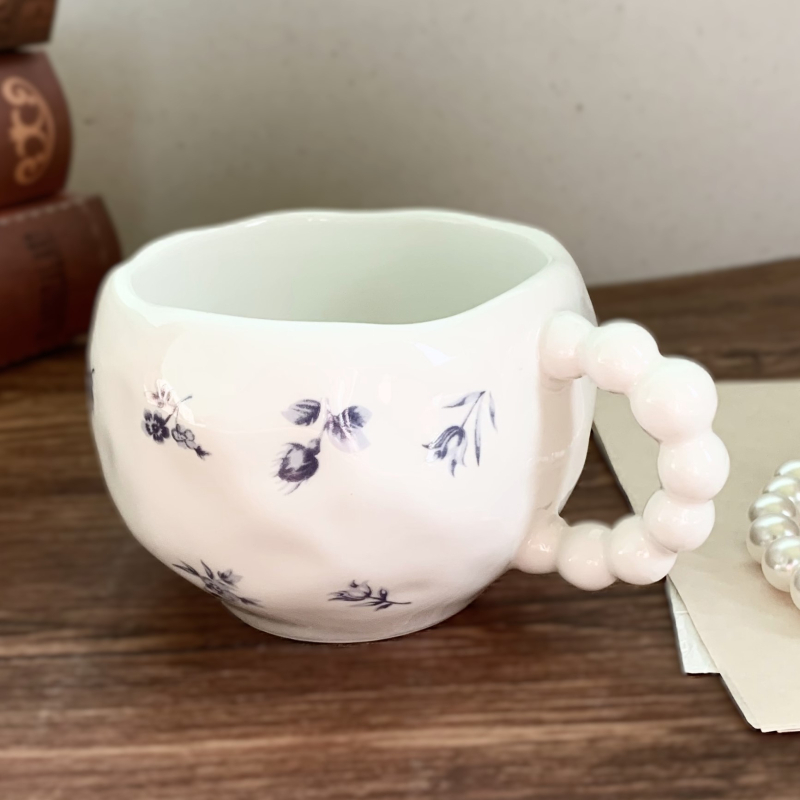 Set de cești de cafea în stil franțuzesc, cu flori albastre vintage, din ceramică, cu farfurioare