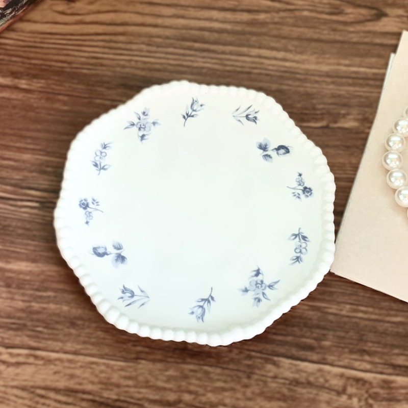 Set de cești de cafea în stil franțuzesc, cu flori albastre vintage, din ceramică, cu farfurioare