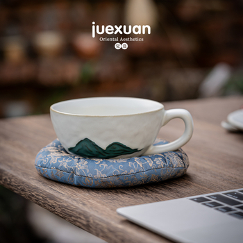 ceașcă de cafea Yingshan roză, handmade, ceramică retro cu artă latte, 300 ml, cu tava, set complet de cești de ceai și cafea cu farfurioare